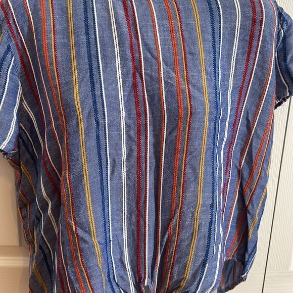 K.I.T Vertical Striped Stripe 100% Rayon Blue Front Tie Top Blouse Shirt XL - Picture 6 of 6